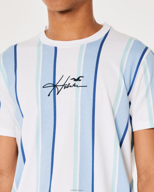 Tops Hollister Men Striped Cotton Logo Tee 488201041 Light Blue Stripe
