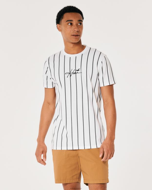Tops Hollister Men Striped Cotton Logo Tee 48820943 White Stripe