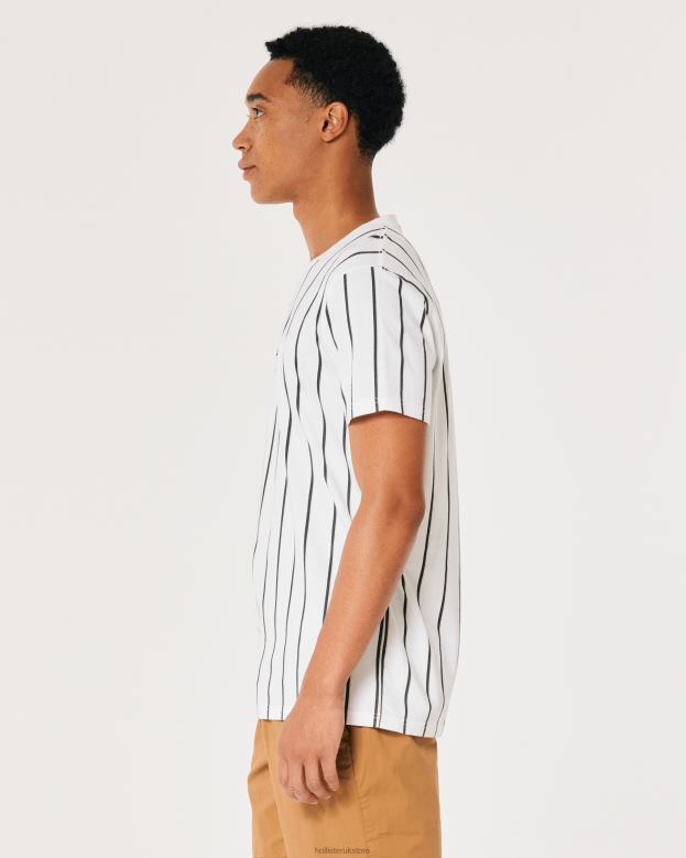 Tops Hollister Men Striped Cotton Logo Tee 48820943 White Stripe