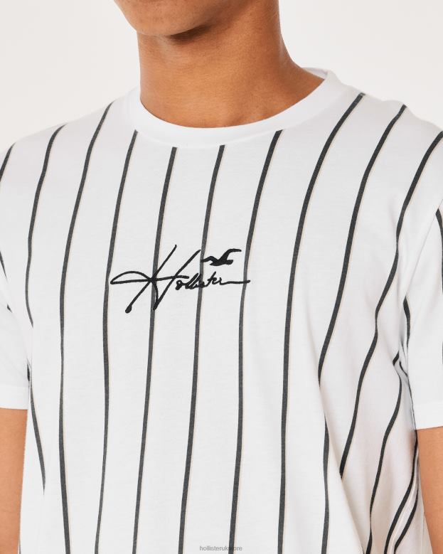 Tops Hollister Men Striped Cotton Logo Tee 48820943 White Stripe