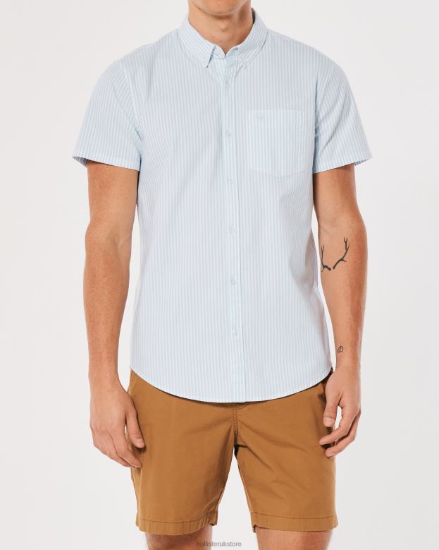 Tops Hollister Men Striped Short-Sleeve Oxford Shirt 48820842 Light Blue Stripe