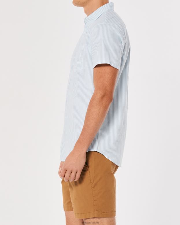Tops Hollister Men Striped Short-Sleeve Oxford Shirt 48820842 Light Blue Stripe
