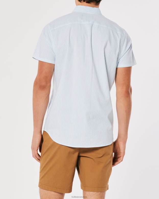 Tops Hollister Men Striped Short-Sleeve Oxford Shirt 48820842 Light Blue Stripe
