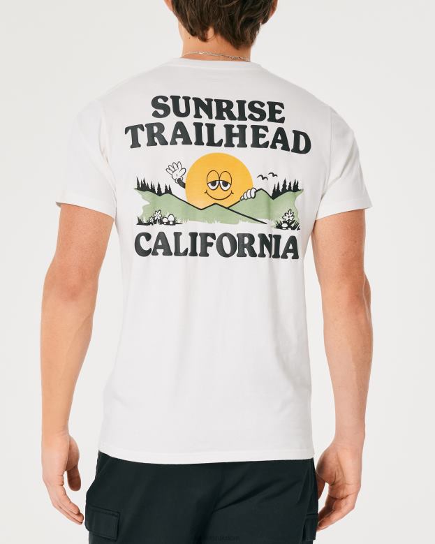 Tops Hollister Men Sunrise Trailhead Logo Graphic Tee 488201055 Off White