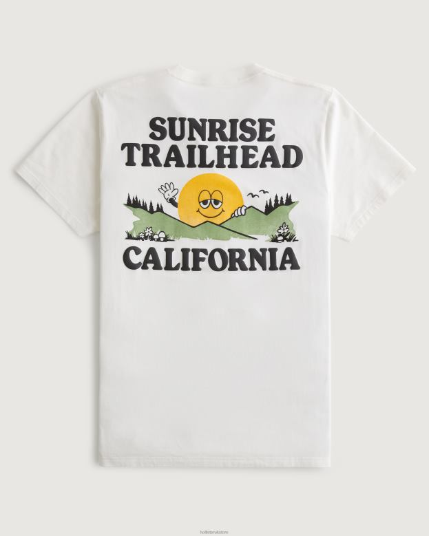 Tops Hollister Men Sunrise Trailhead Logo Graphic Tee 488201055 Off White