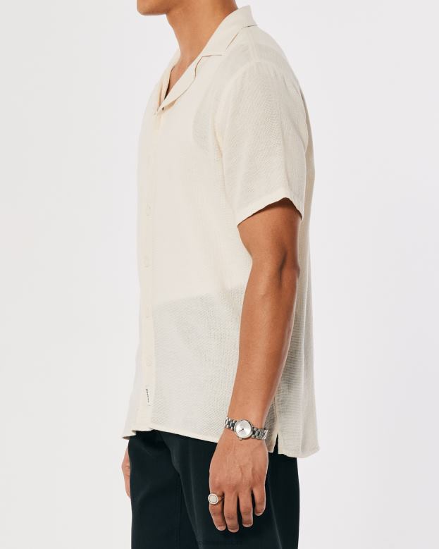 Tops Hollister Men Textured Short-Sleeve Shirt 48820877 Off White