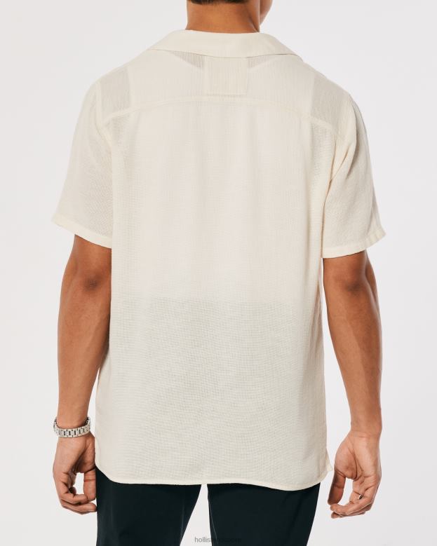 Tops Hollister Men Textured Short-Sleeve Shirt 48820877 Off White