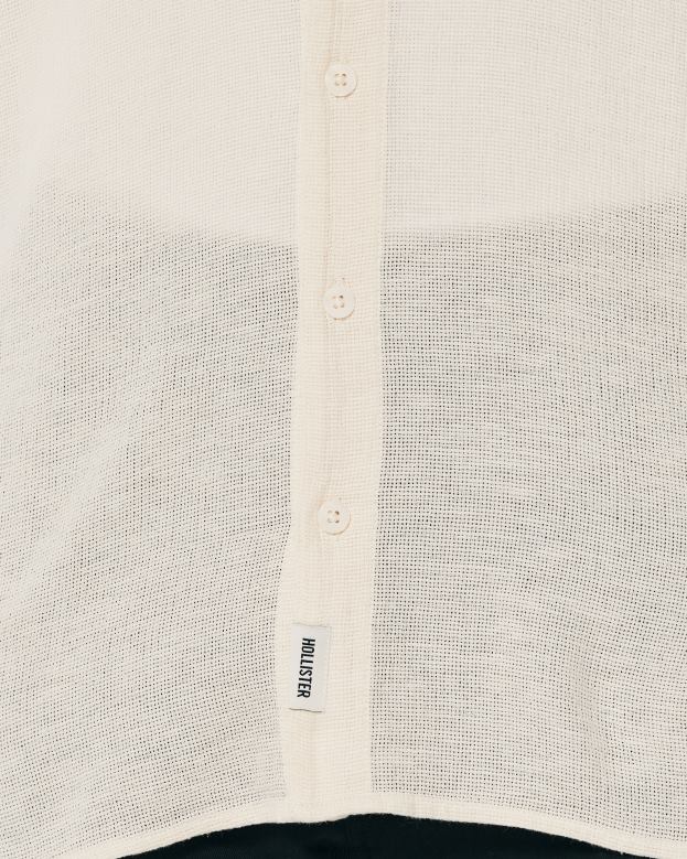 Tops Hollister Men Textured Short-Sleeve Shirt 48820877 Off White