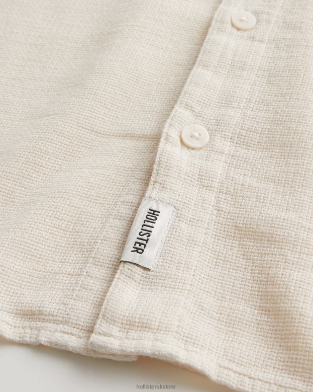 Tops Hollister Men Textured Short-Sleeve Shirt 48820877 Off White