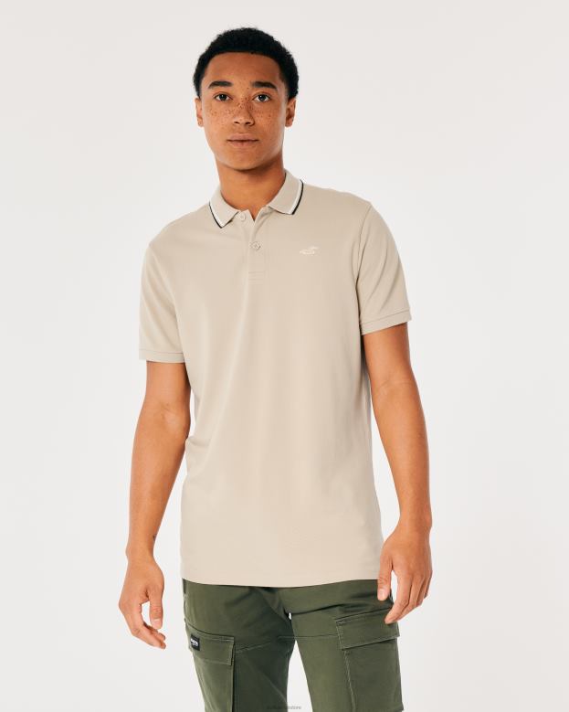 Tops Hollister Men Tipped Collar Icon Polo 48820991 Heather Grey