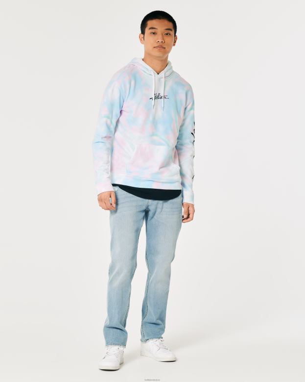 Tops Hollister Men Wash Effect Logo Graphic Hoodie 48820835 Blue Tie-Dye