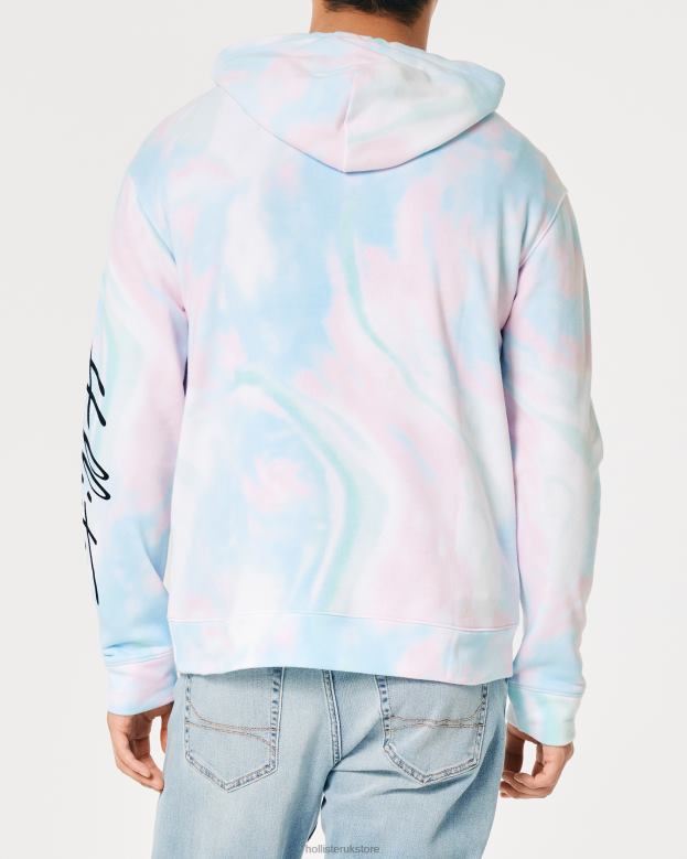 Tops Hollister Men Wash Effect Logo Graphic Hoodie 48820835 Blue Tie-Dye