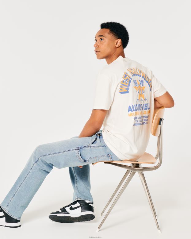 Tops Hollister Men West Hollywood Audio-Visual Graphic Tee 488201005 Off White