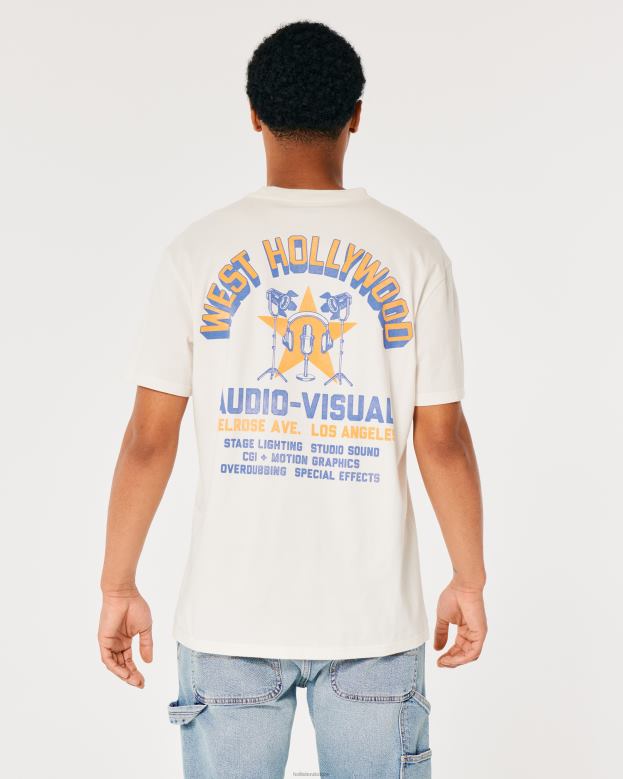 Tops Hollister Men West Hollywood Audio-Visual Graphic Tee 488201005 Off White