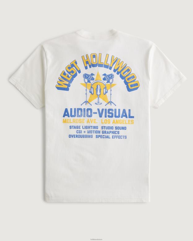 Tops Hollister Men West Hollywood Audio-Visual Graphic Tee 488201005 Off White
