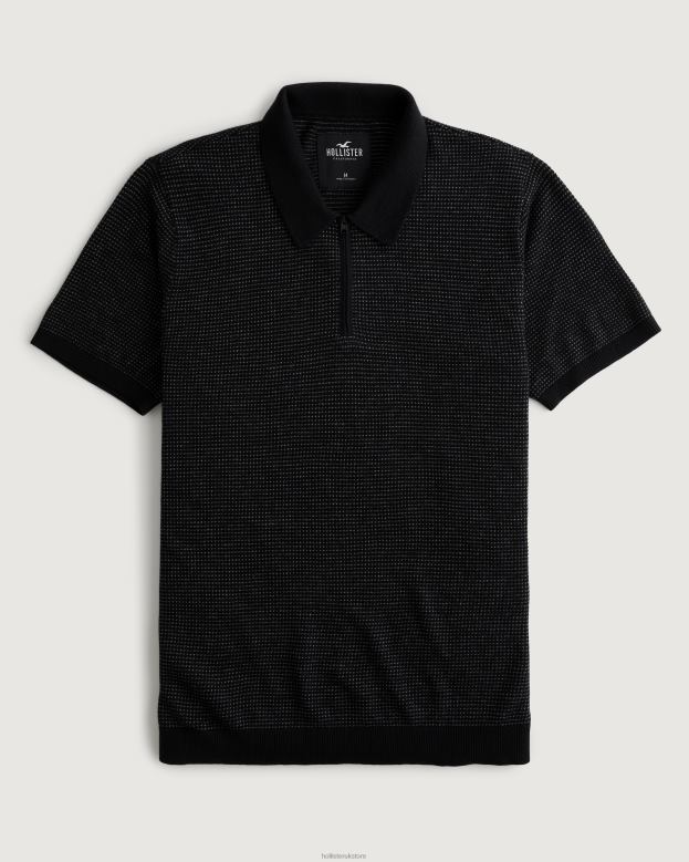 Tops Hollister Men Zipper Placket Sweater Polo 48820925 Black Pattern