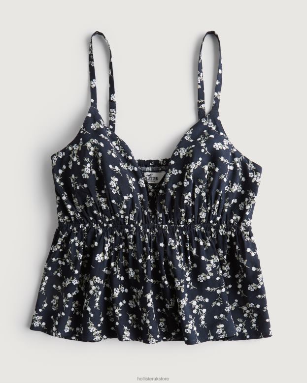 Tops Hollister Women Babydoll Tank 48820290 Navy Blue Floral