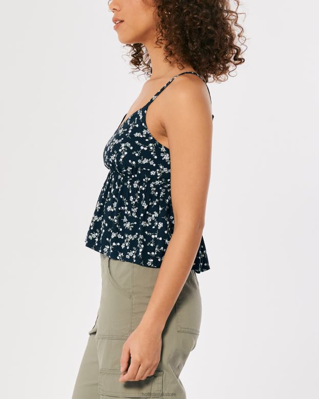 Tops Hollister Women Babydoll Tank 48820290 Navy Blue Floral