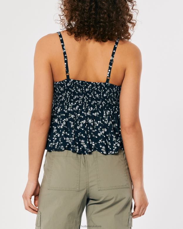 Tops Hollister Women Babydoll Tank 48820290 Navy Blue Floral