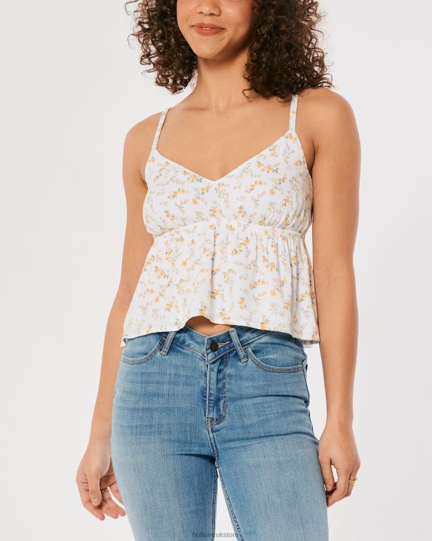 Tops Hollister Women Babydoll Tank 48820426 White Floral