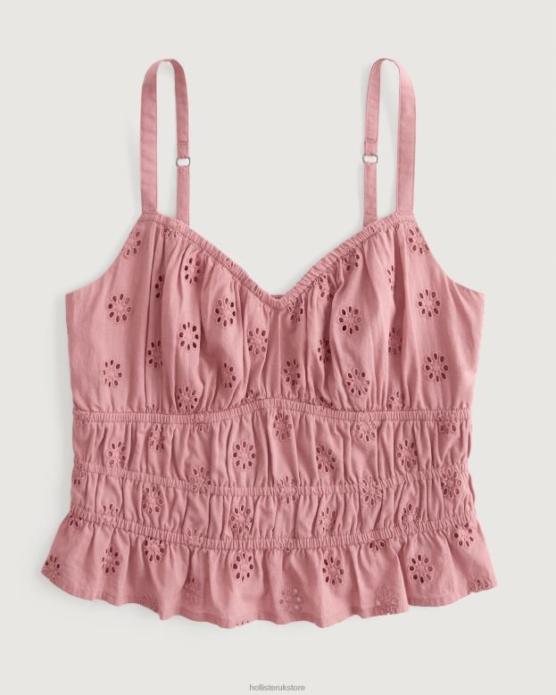 Tops Hollister Women Channeled Eyelet Tank 48820131 Dark Pink