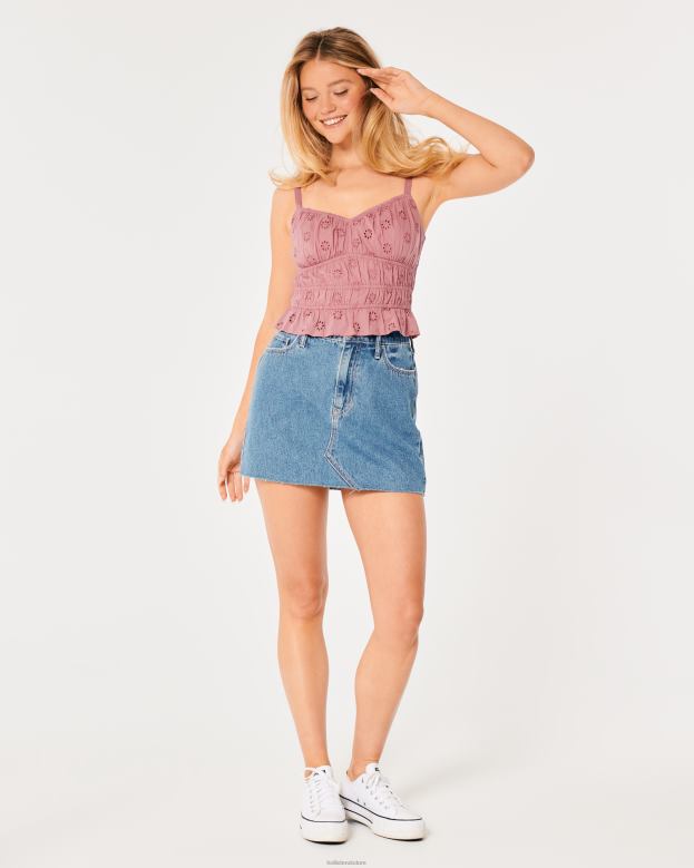 Tops Hollister Women Channeled Eyelet Tank 48820131 Dark Pink