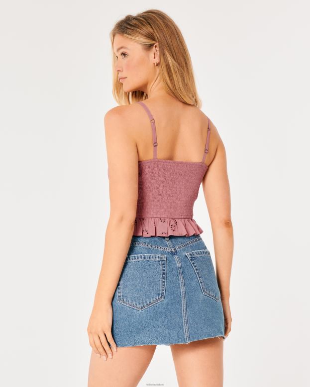 Tops Hollister Women Channeled Eyelet Tank 48820131 Dark Pink