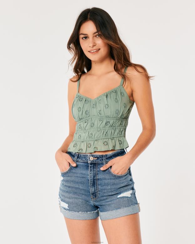 Tops Hollister Women Channeled Eyelet Tank 4882082 Light Green