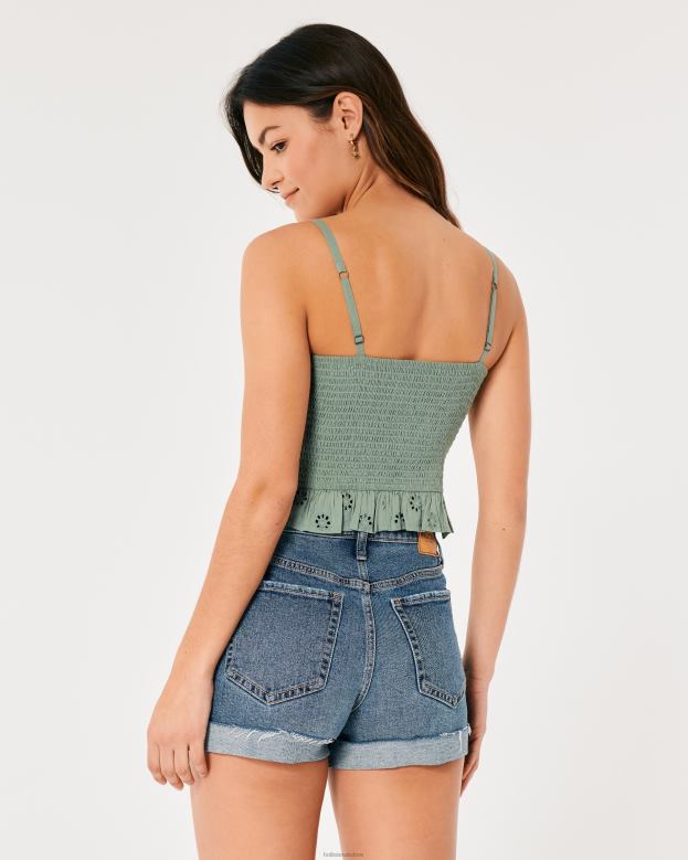 Tops Hollister Women Channeled Eyelet Tank 4882082 Light Green