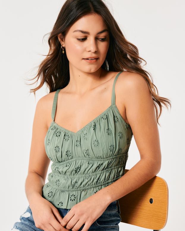Tops Hollister Women Channeled Eyelet Tank 4882082 Light Green