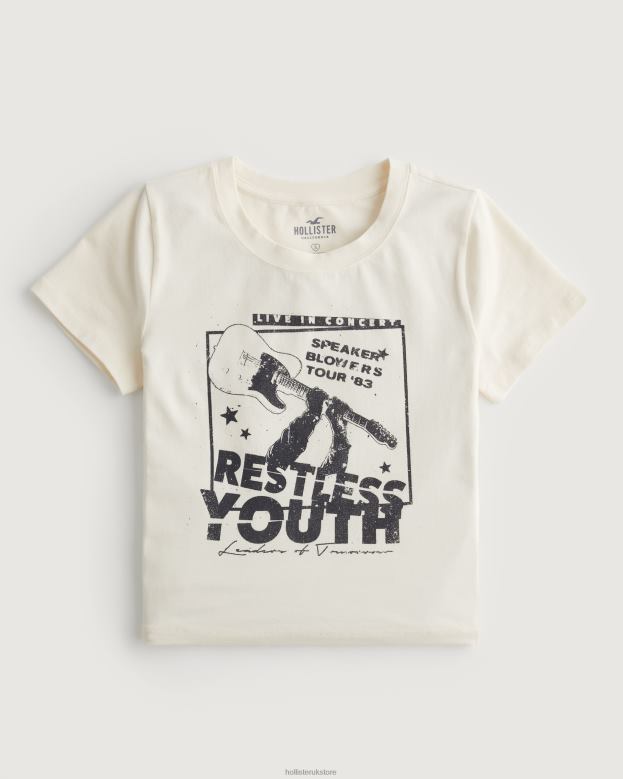 Tops Hollister Women Concert Graphic Baby Tee 48820144 Cream