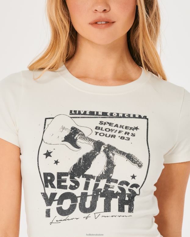 Tops Hollister Women Concert Graphic Baby Tee 48820144 Cream