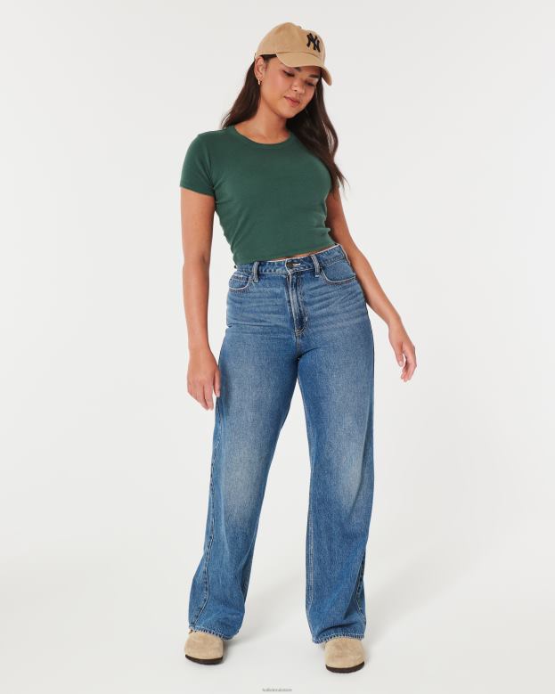 Tops Hollister Women Cotton Baby Tee 488207 Green