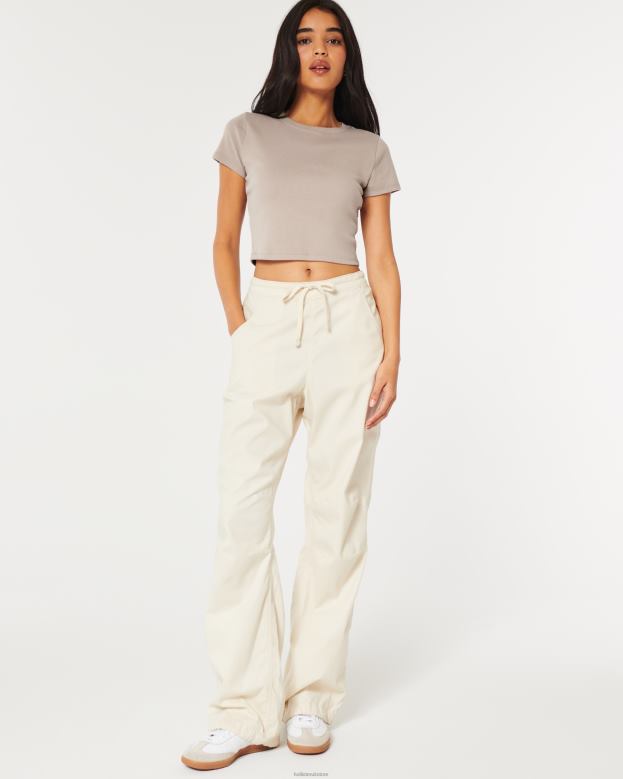 Tops Hollister Women Cotton Crew Baby Tee 4882013 Taupe