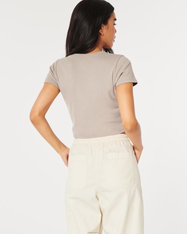 Tops Hollister Women Cotton Crew Baby Tee 4882013 Taupe