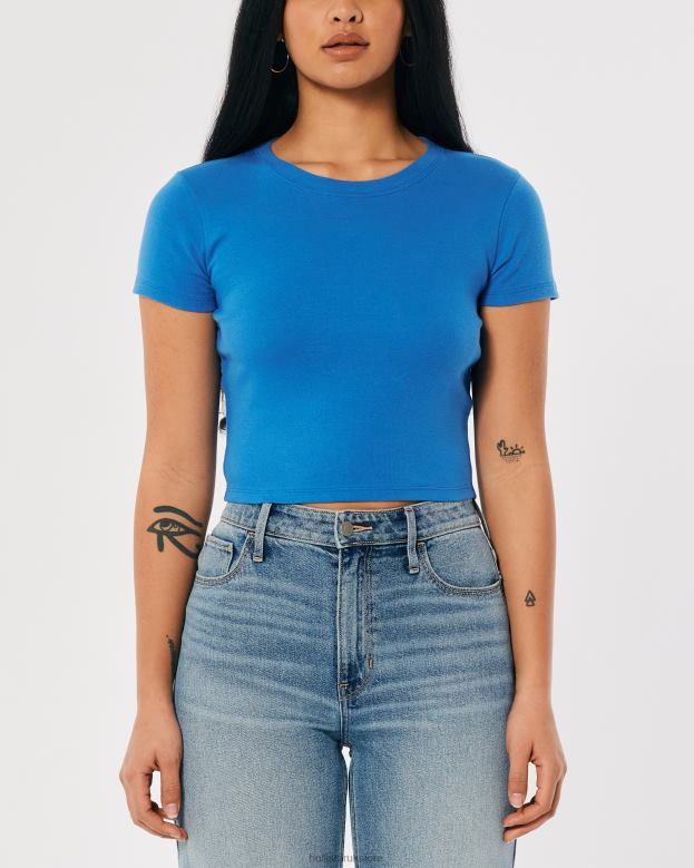 Tops Hollister Women Cotton Crew Baby Tee 48820158 Blue