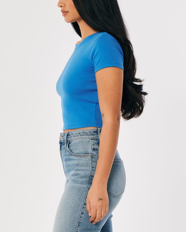 Tops Hollister Women Cotton Crew Baby Tee 48820158 Blue