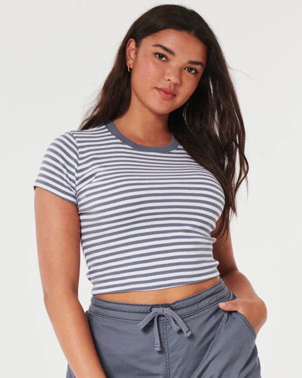 Tops Hollister Women Cotton Crew Baby Tee 48820160 White Stripe