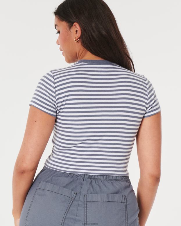 Tops Hollister Women Cotton Crew Baby Tee 48820160 White Stripe