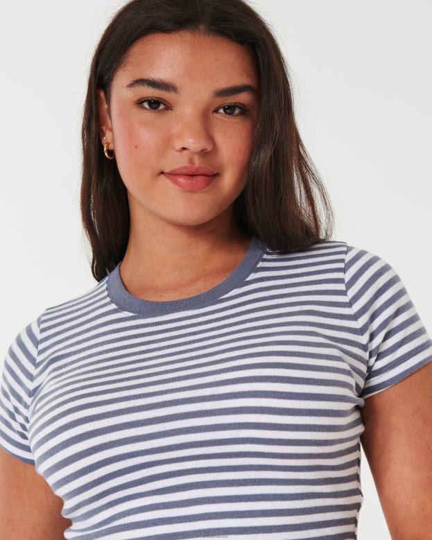 Tops Hollister Women Cotton Crew Baby Tee 48820160 White Stripe