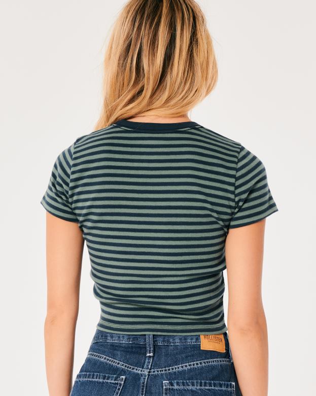 Tops Hollister Women Cotton Crew Baby Tee 4882021 Navy Blue Stripe