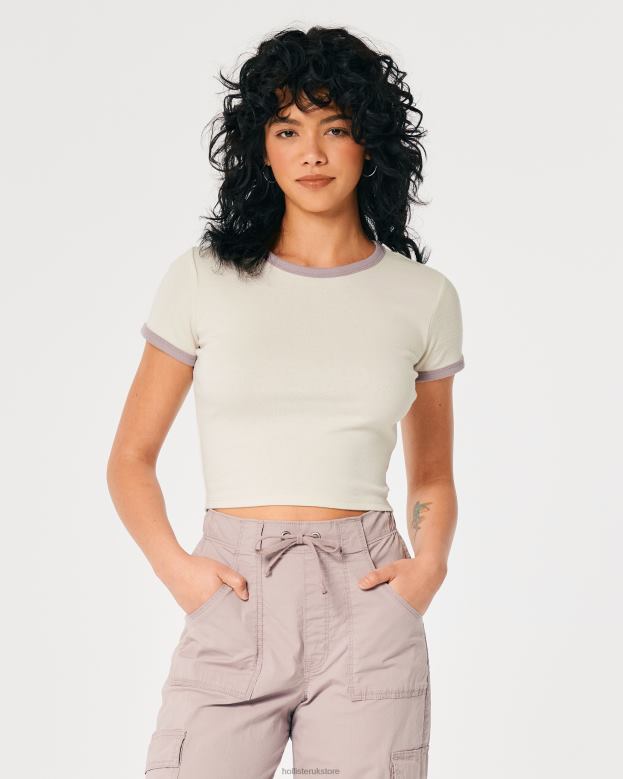 Tops Hollister Women Cotton Crew Baby Tee 48820231 Cream