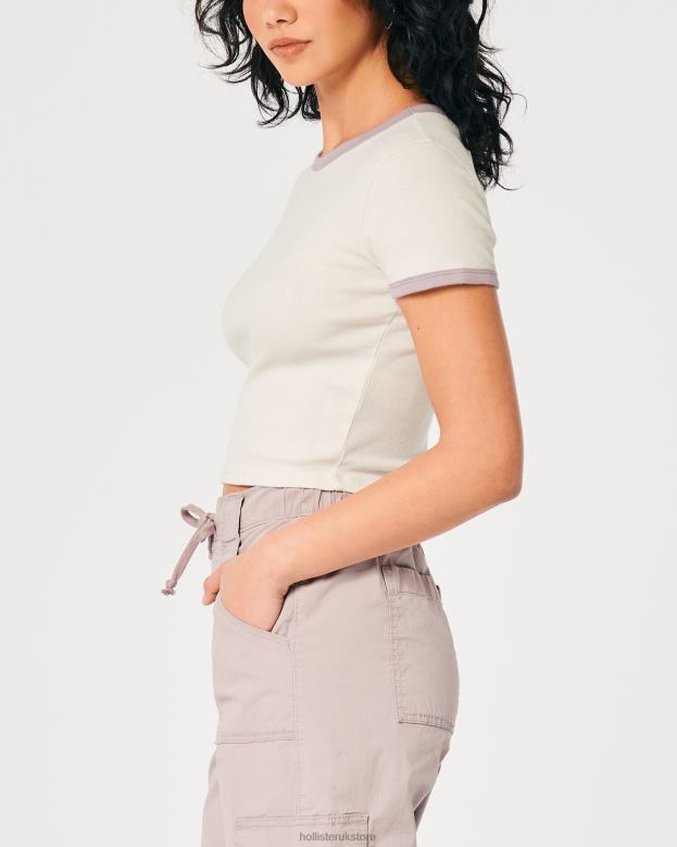 Tops Hollister Women Cotton Crew Baby Tee 48820231 Cream