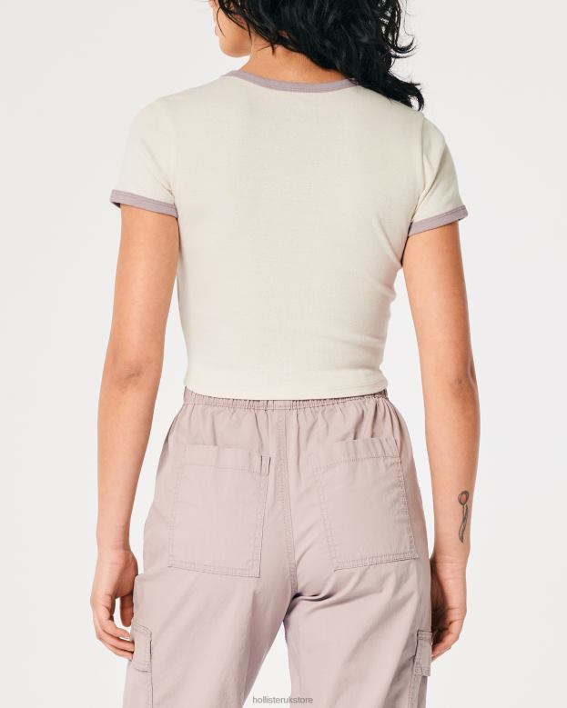 Tops Hollister Women Cotton Crew Baby Tee 48820231 Cream