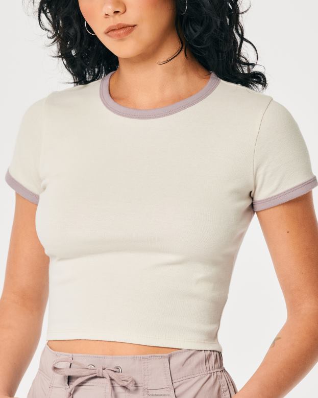 Tops Hollister Women Cotton Crew Baby Tee 48820231 Cream