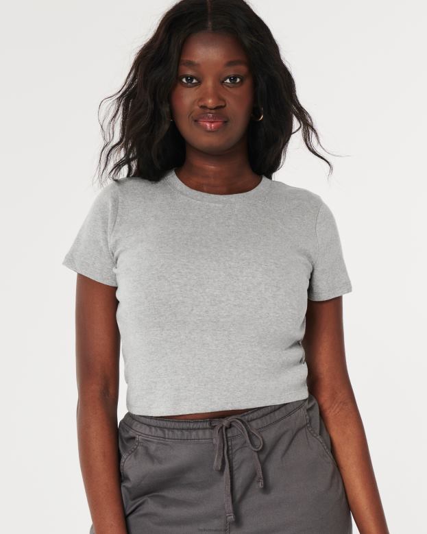 Tops Hollister Women Cotton Crew Baby Tee 4882024 Light Heather Grey