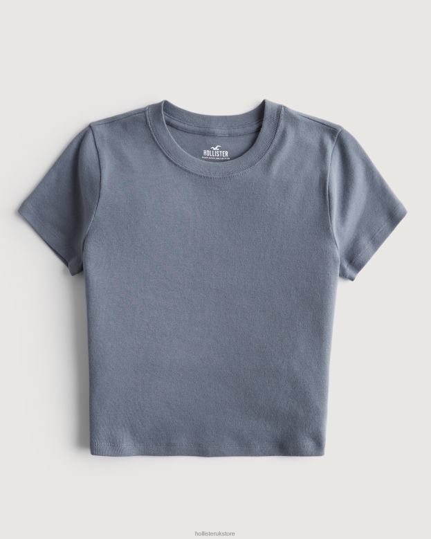 Tops Hollister Women Cotton Crew Baby Tee 48820271 Slate Blue