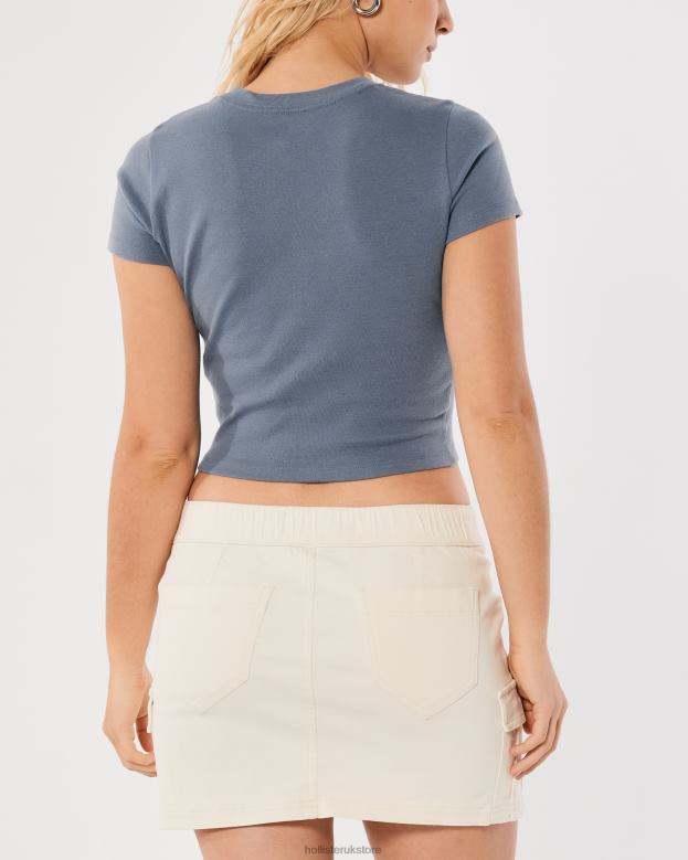 Tops Hollister Women Cotton Crew Baby Tee 48820271 Slate Blue