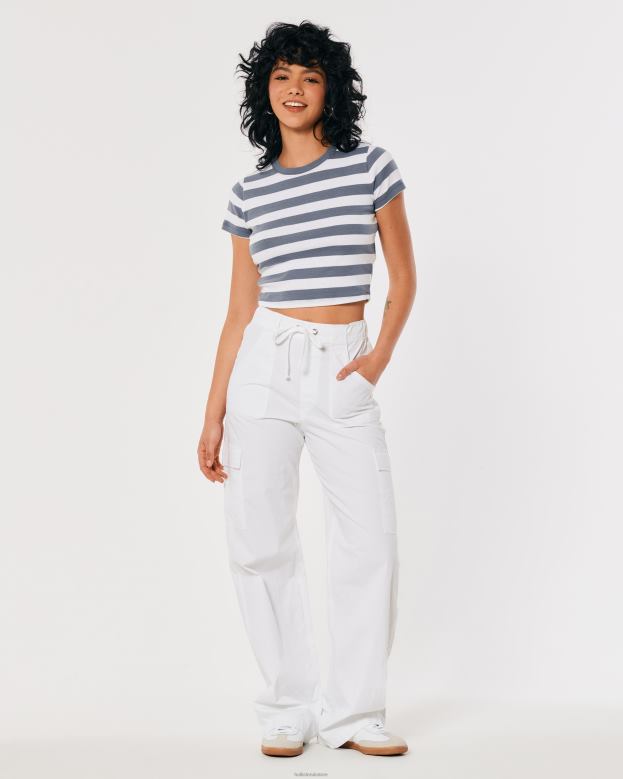 Tops Hollister Women Cotton Crew Baby Tee 48820297 White And Blue Stripe
