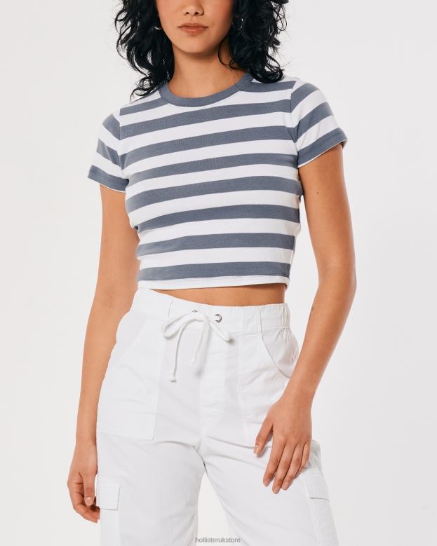 Tops Hollister Women Cotton Crew Baby Tee 48820297 White And Blue Stripe